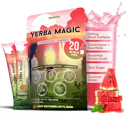 Brainista Yerba Mate, Electrolyte Packets, Yerba Magic, Zero Sugar, Watermelon, 20ct