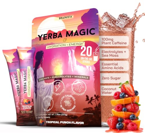 Brainista Yerba Mate, Electrolyte Packets, Yerba Magic, Zero Sugar, Tropical, 20ct