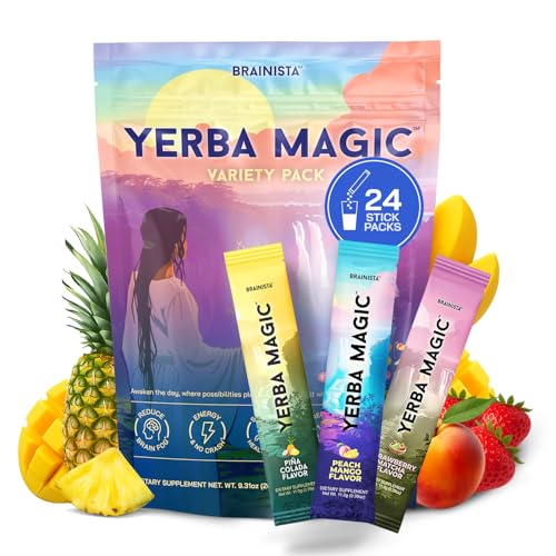Brainista Yerba Mate Tea Sticks, Instant Tea Packets, Lion's Mane, Variety, 24ct